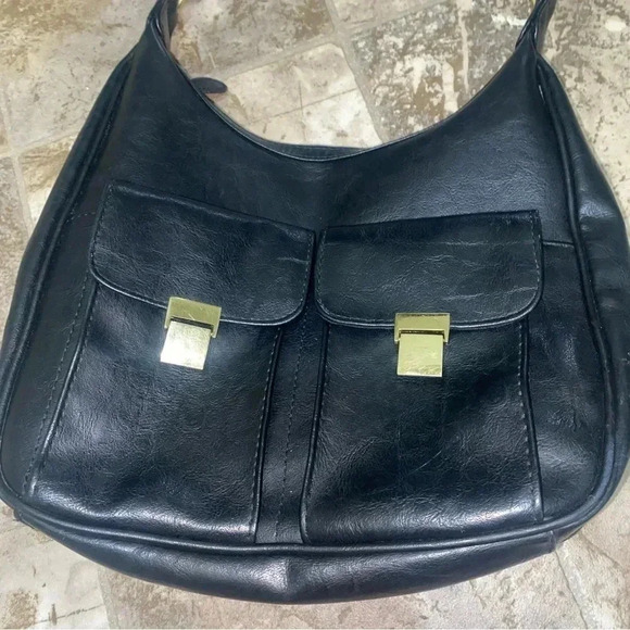 Women’s Black with Gold Details Faux Leather Shoulder  Bag Purse lots of Storage - Picture 5 of 16